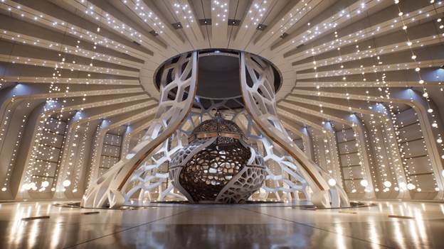 A large circular structure with lights

AI-generated content may be incorrect.